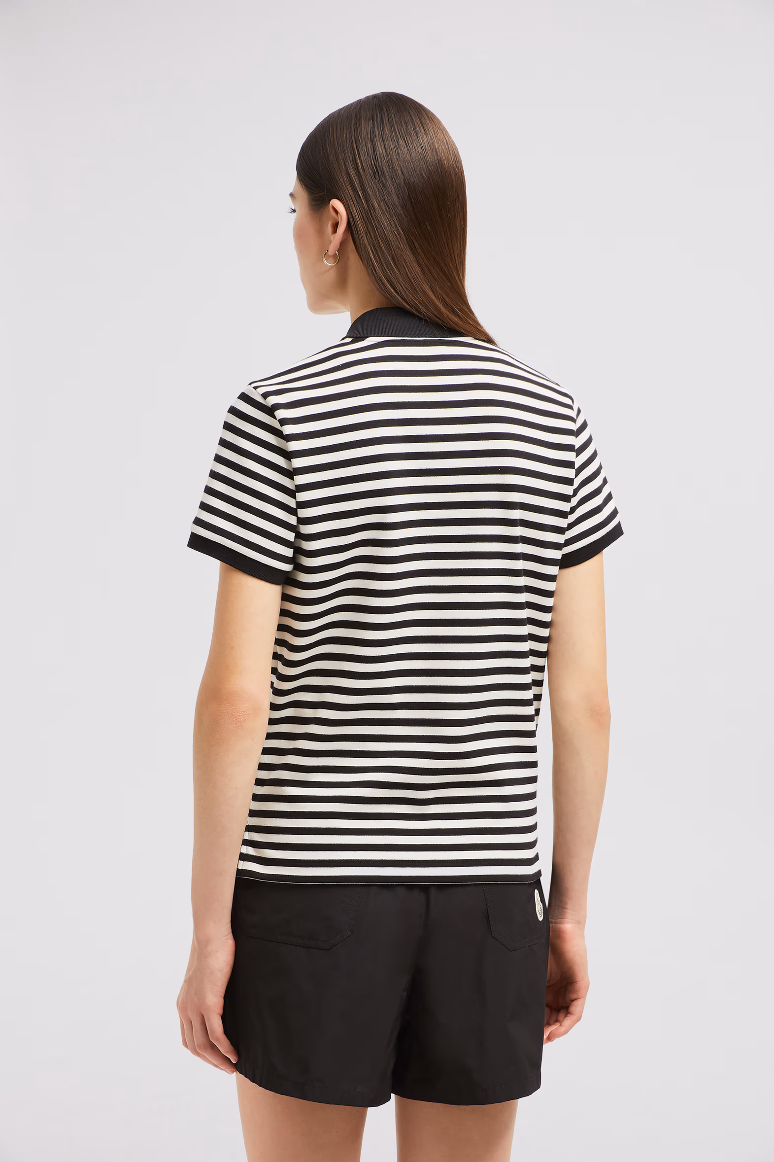 Striped Cotton Polo Shirt Women Blue & White Moncler 5